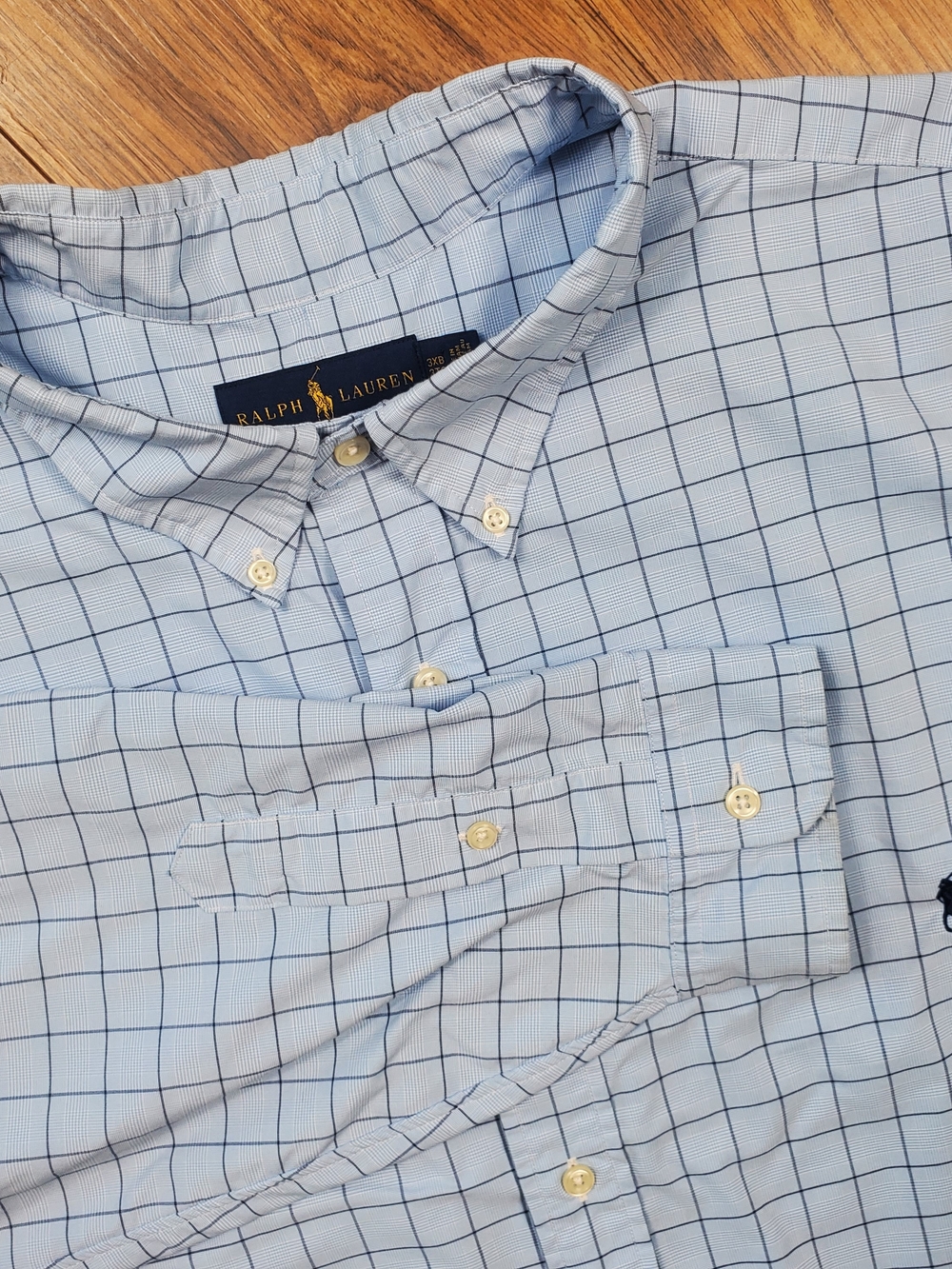 Ralph Lauren Performance Shirt 3XB Big Tall Blue Windowpane Button Down